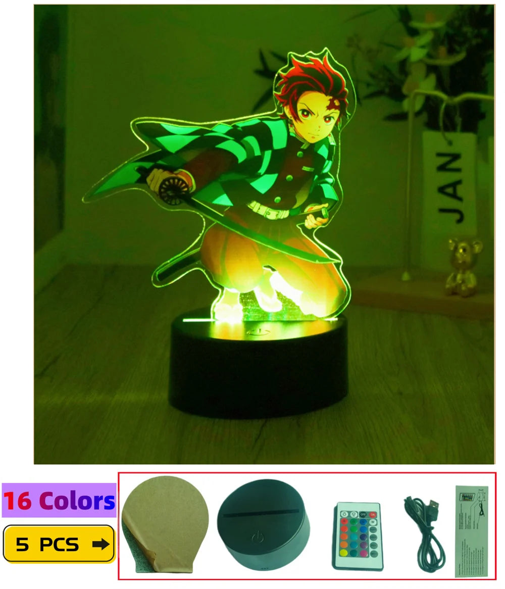 3D Lamps Anime Figure LED Night Light Action Figures Tanjiro Zenitsu Inosuke Nezuko No Yaiba Bedroom Home Decor Moon Lamp Gifts