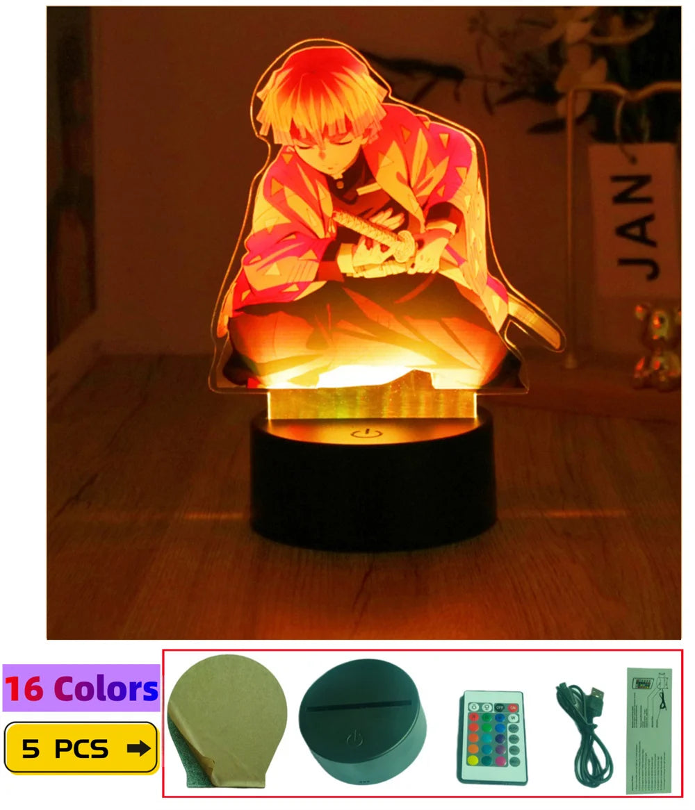 3D Lamps Anime Figure LED Night Light Action Figures Tanjiro Zenitsu Inosuke Nezuko No Yaiba Bedroom Home Decor Moon Lamp Gifts