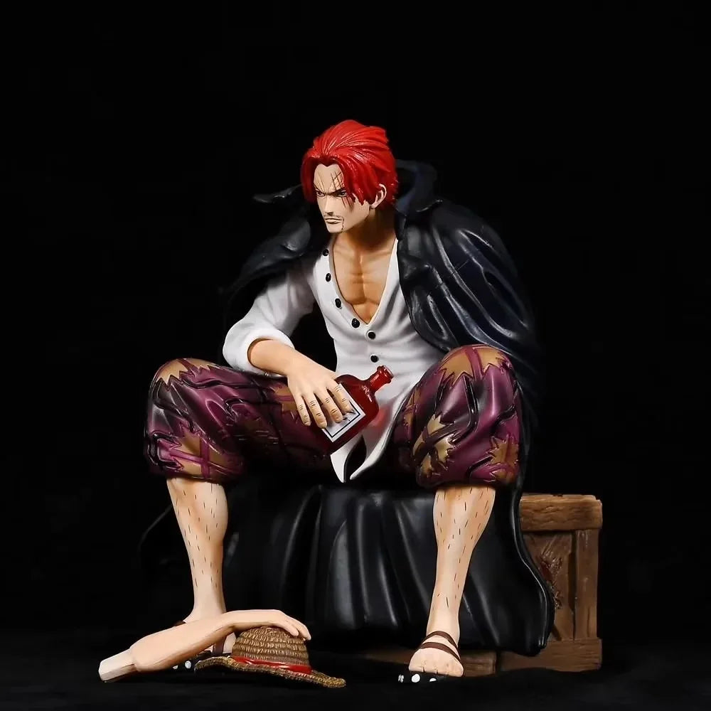 Anime One Piece Red Hair Shanks Sitting Ver. GK PVC Action Figure Game Statue Collectible Model Kids Toys Doll 16cm