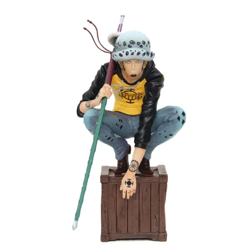 21cm One Piece Oka Shichibukai Trafalgar D Water Law Squat Posture Anime Figure Collection Model Doll Desk Decoration Statue Toy
