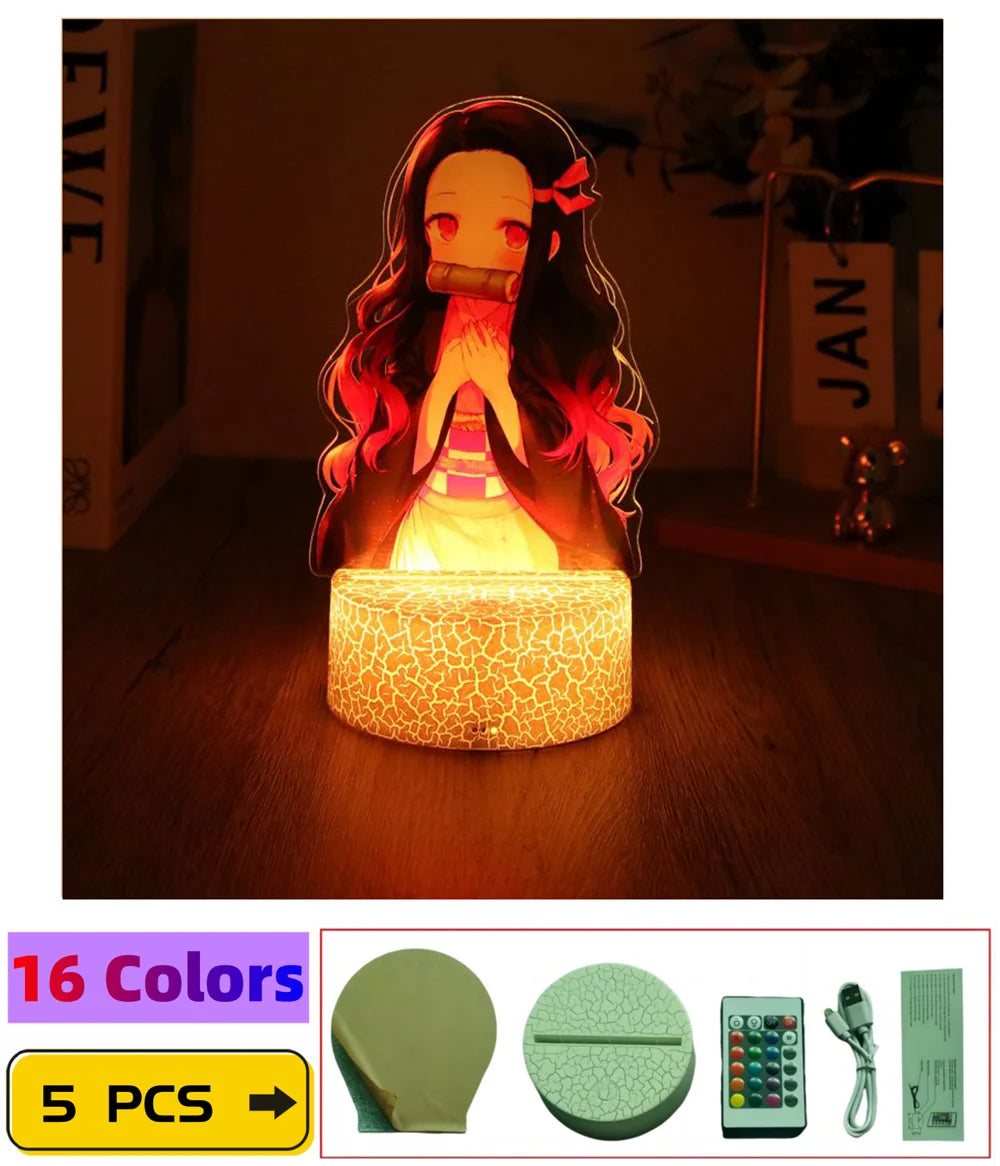 3D Lamps Anime Figure LED Night Light Action Figures Tanjiro Zenitsu Inosuke Nezuko No Yaiba Bedroom Home Decor Moon Lamp Gifts