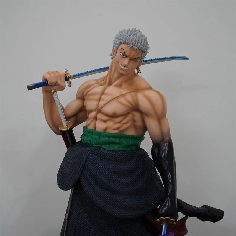 50cm One Piece Anime Carrying Knife Roronoa Zoro 5 Interchangeable Heads Collectible Statue Model Figure Ornament Adult Gifts