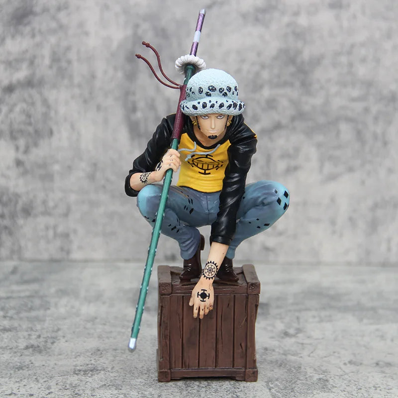 21cm One Piece Oka Shichibukai Trafalgar D Water Law Squat Posture Anime Figure Collection Model Doll Desk Decoration Statue Toy