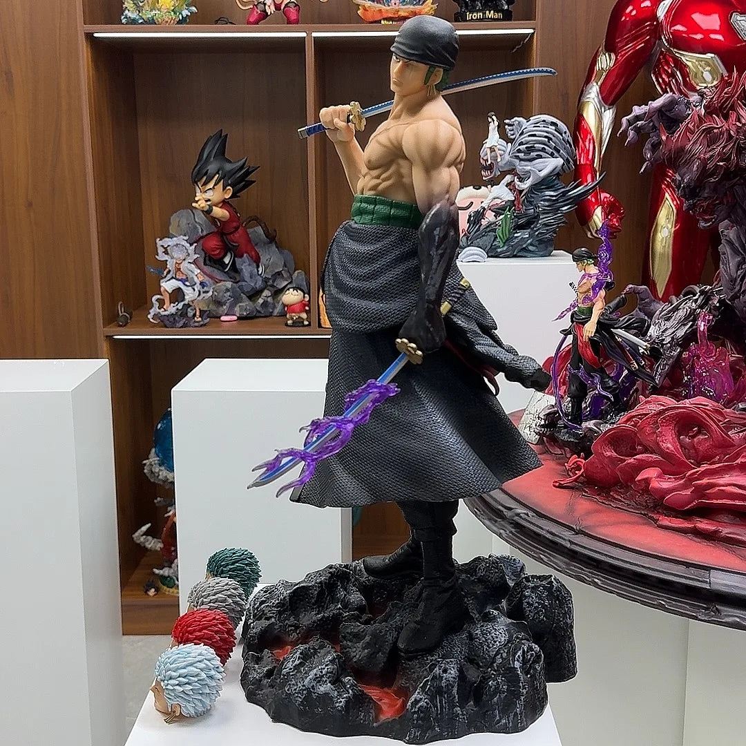 50cm One Piece Anime Carrying Knife Roronoa Zoro 5 Interchangeable Heads Collectible Statue Model Figure Ornament Adult Gifts