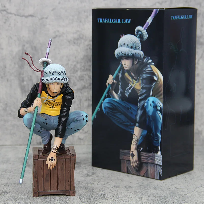 21cm One Piece Oka Shichibukai Trafalgar D Water Law Squat Posture Anime Figure Collection Model Doll Desk Decoration Statue Toy