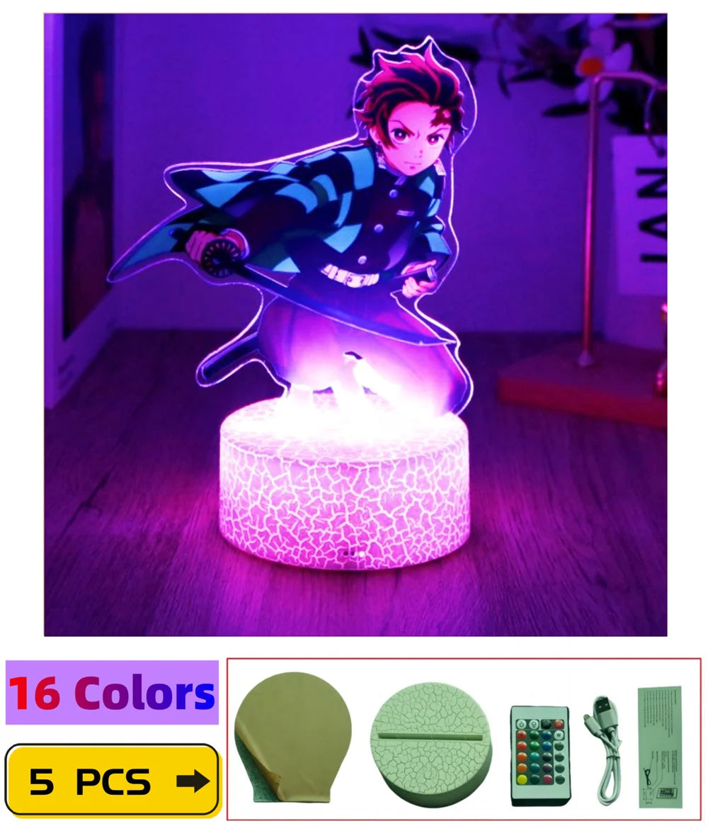 3D Lamps Anime Figure LED Night Light Action Figures Tanjiro Zenitsu Inosuke Nezuko No Yaiba Bedroom Home Decor Moon Lamp Gifts