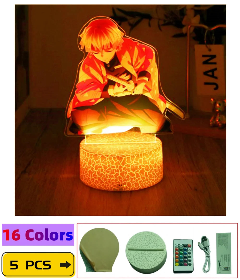 3D Lamps Anime Figure LED Night Light Action Figures Tanjiro Zenitsu Inosuke Nezuko No Yaiba Bedroom Home Decor Moon Lamp Gifts