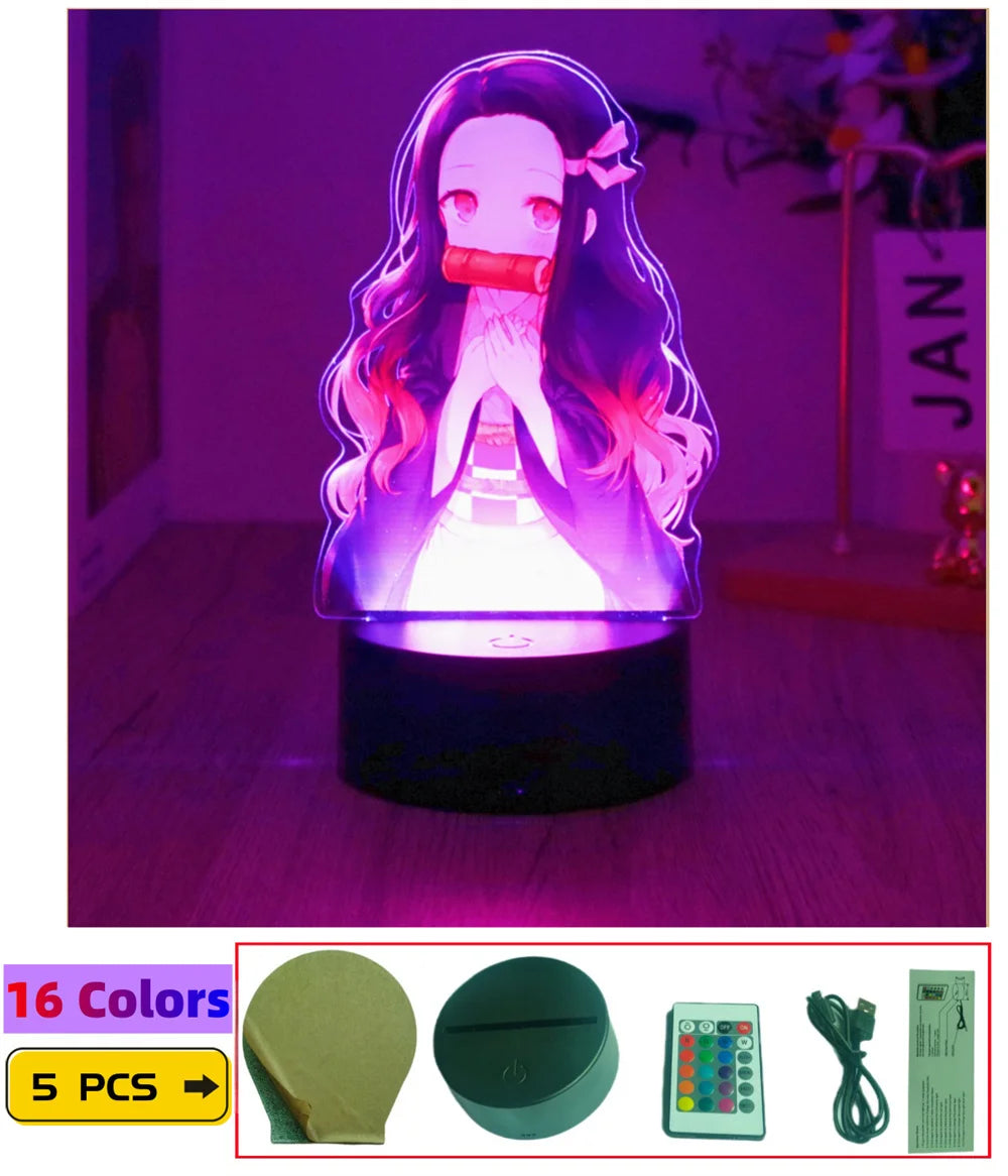 3D Lamps Anime Figure LED Night Light Action Figures Tanjiro Zenitsu Inosuke Nezuko No Yaiba Bedroom Home Decor Moon Lamp Gifts
