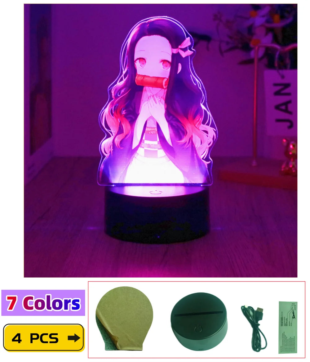 3D Lamps Anime Figure LED Night Light Action Figures Tanjiro Zenitsu Inosuke Nezuko No Yaiba Bedroom Home Decor Moon Lamp Gifts
