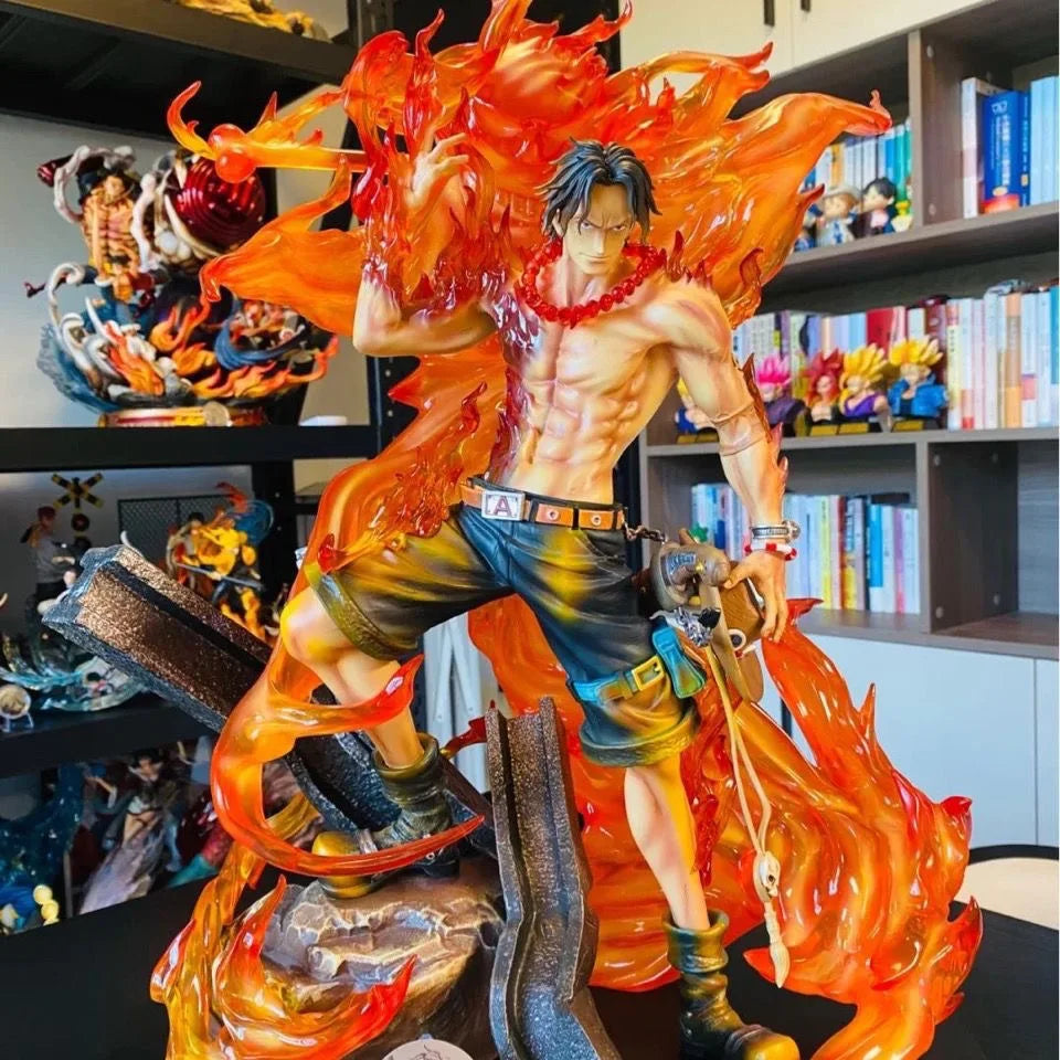 One Piece Anime Gk Portgas·D· Ace Fire Fist Luminescable Super Large 35cm Statue Pvc Action Figurine Ornament Model Toys Gifts