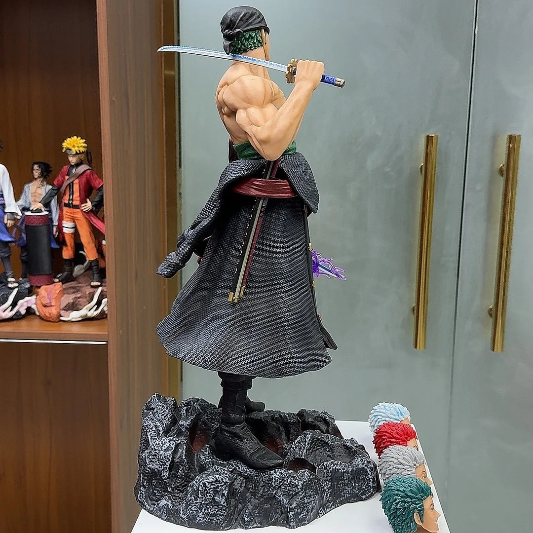 50cm One Piece Anime Carrying Knife Roronoa Zoro 5 Interchangeable Heads Collectible Statue Model Figure Ornament Adult Gifts