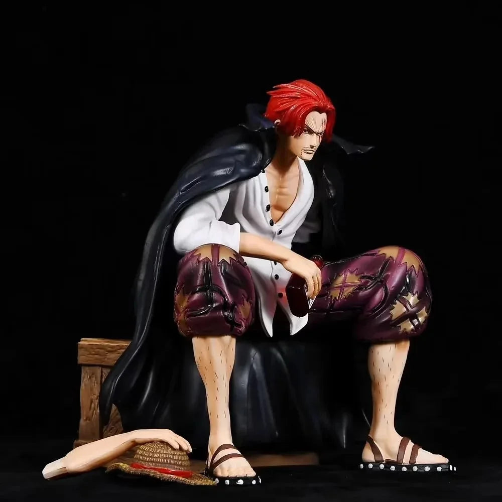 Anime One Piece Red Hair Shanks Sitting Ver. GK PVC Action Figure Game Statue Collectible Model Kids Toys Doll 16cm