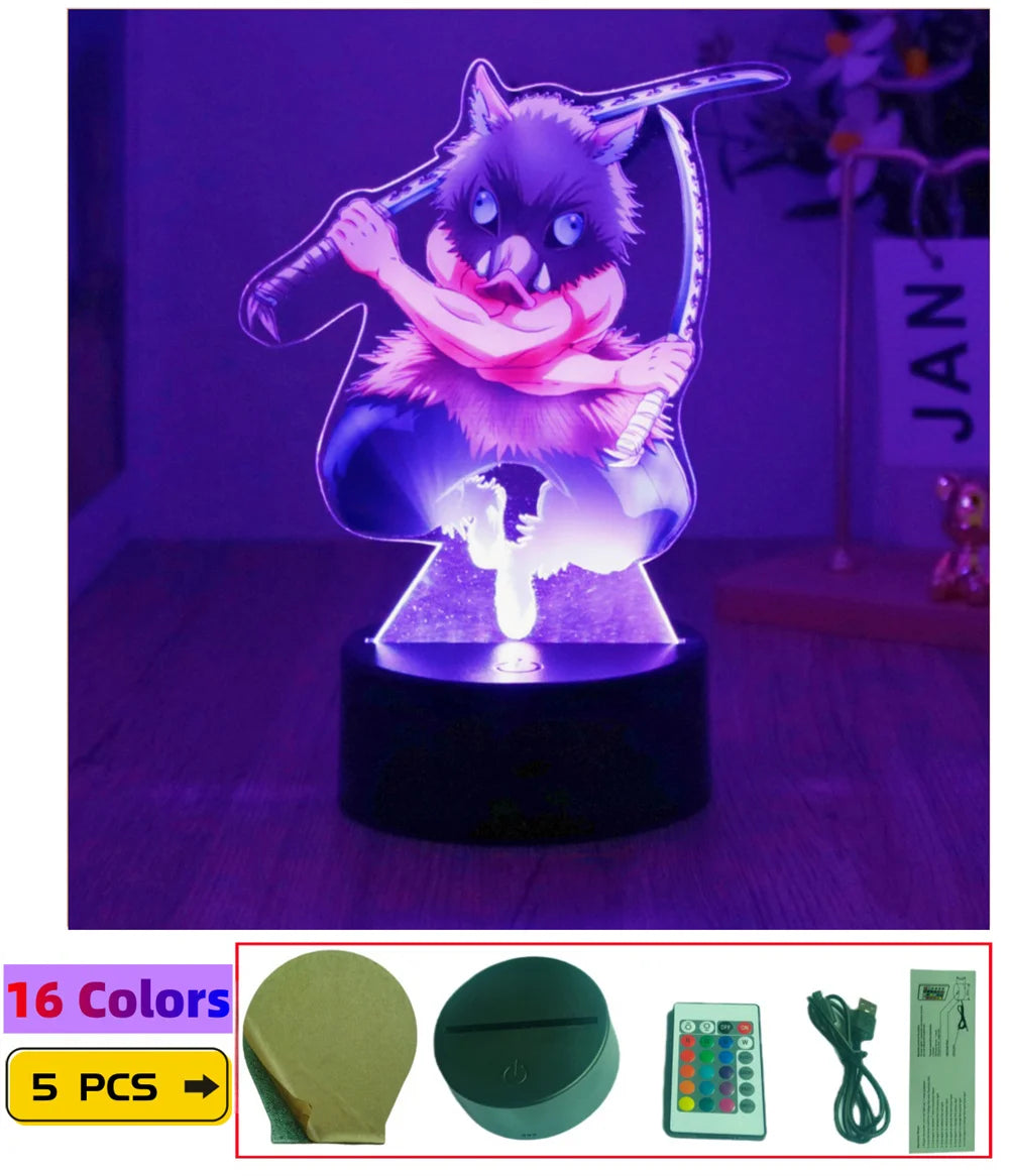 3D Lamps Anime Figure LED Night Light Action Figures Tanjiro Zenitsu Inosuke Nezuko No Yaiba Bedroom Home Decor Moon Lamp Gifts