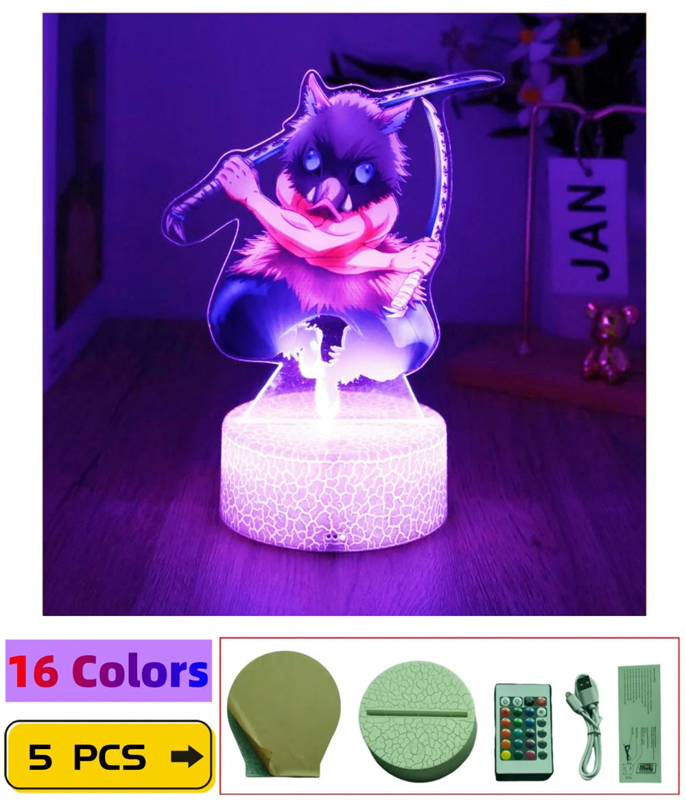 3D Lamps Anime Figure LED Night Light Action Figures Tanjiro Zenitsu Inosuke Nezuko No Yaiba Bedroom Home Decor Moon Lamp Gifts