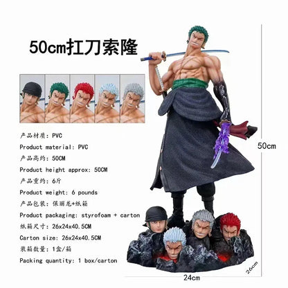 50cm One Piece Anime Carrying Knife Roronoa Zoro 5 Interchangeable Heads Collectible Statue Model Figure Ornament Adult Gifts