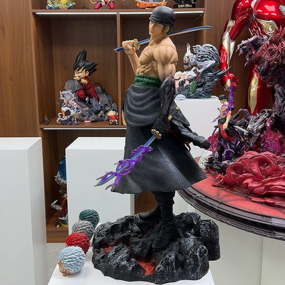 50cm One Piece Anime Carrying Knife Roronoa Zoro 5 Interchangeable Heads Collectible Statue Model Figure Ornament Adult Gifts