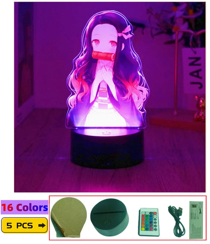 3D Lamps Anime Figure LED Night Light Action Figures Tanjiro Zenitsu Inosuke Nezuko No Yaiba Bedroom Home Decor Moon Lamp Gifts