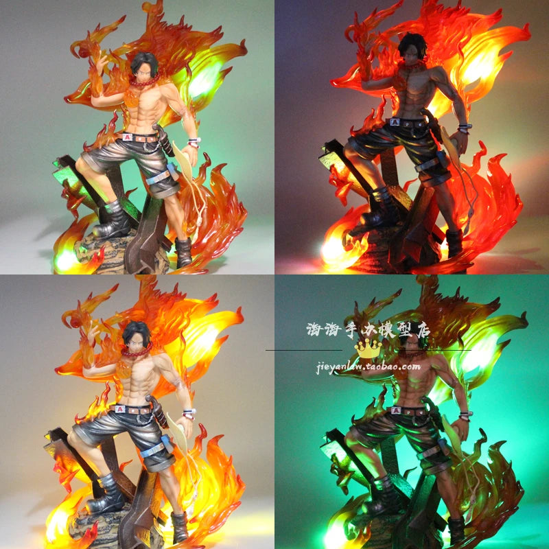 One Piece Anime Gk Portgas·D· Ace Fire Fist Luminescable Super Large 35cm Statue Pvc Action Figurine Ornament Model Toys Gifts